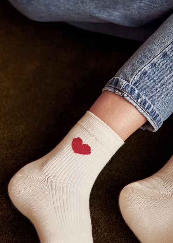 Heart Socks - Gold - Organic Cotton - Sézane | Sezane Paris