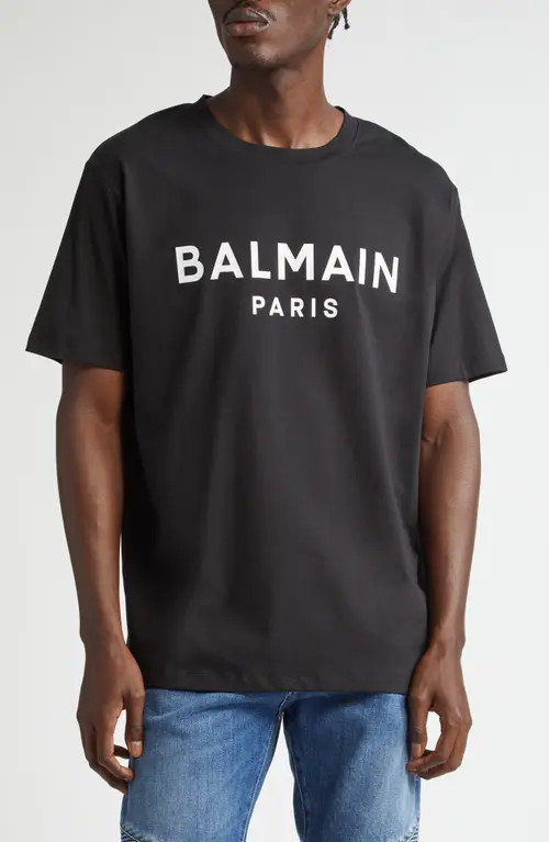 Balmain Logo Cotton T-Shirt in Eab Black/white at Nordstrom, Size Xx-Large | Nordstrom