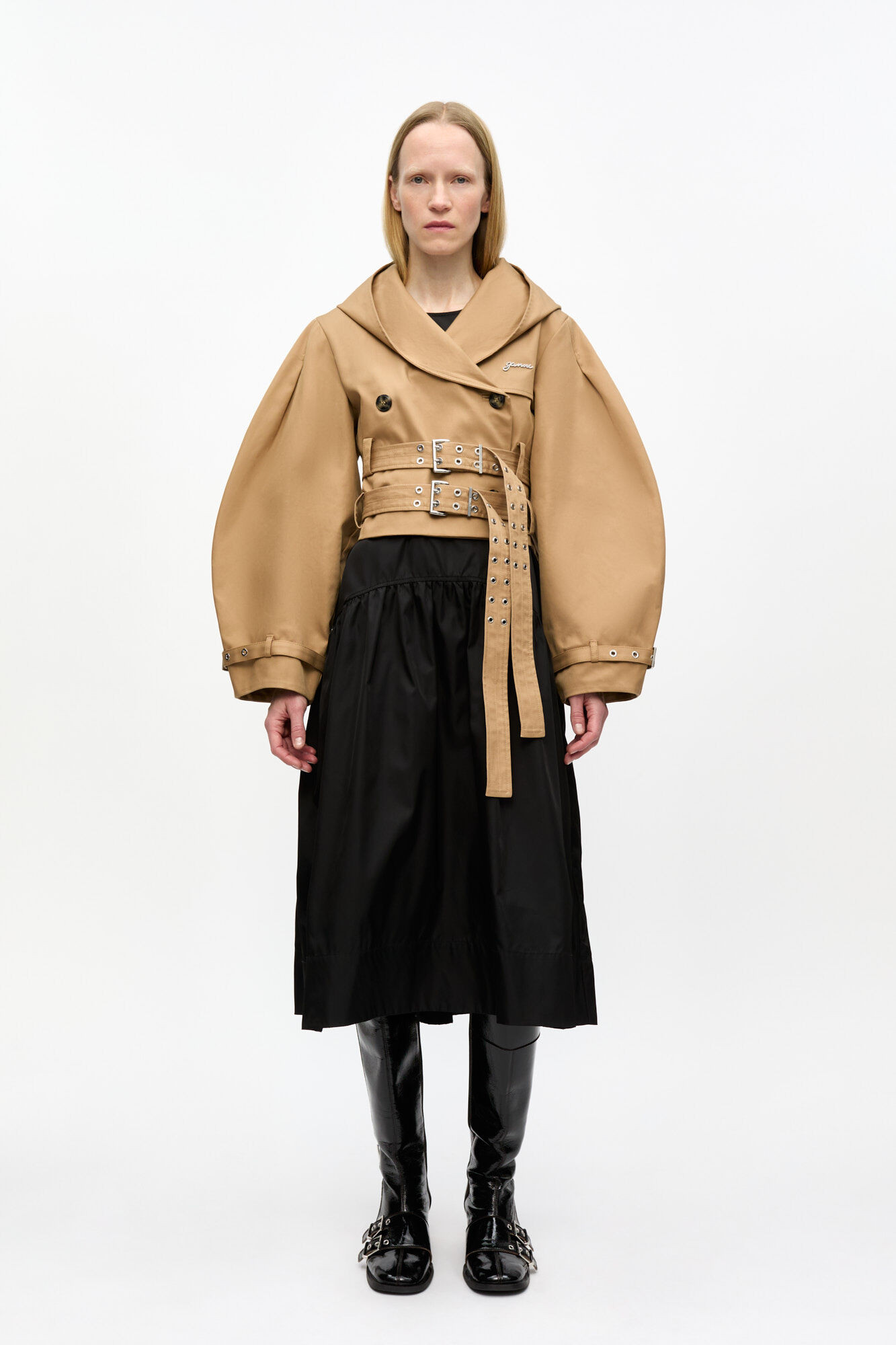 Camel Bonded Cotton Short Trench Jacket | Ganni