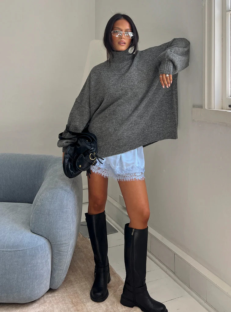 Patrizia Funnel Neck Knit Sweater Grey | Princess Polly US