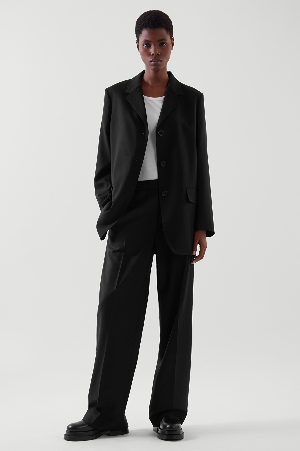 ELASTICATED WOOL TROUSERS - BLACK - Trousers - COS US | COS (US)