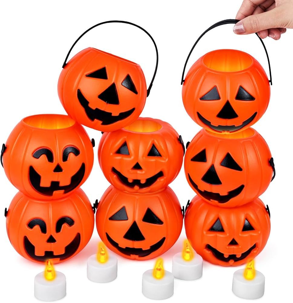 3 otters 8PCS Halloween Pumpkin Buckets, Mini Portable Pumpkin Buckets Trick or Treat Buckets for... | Amazon (US)