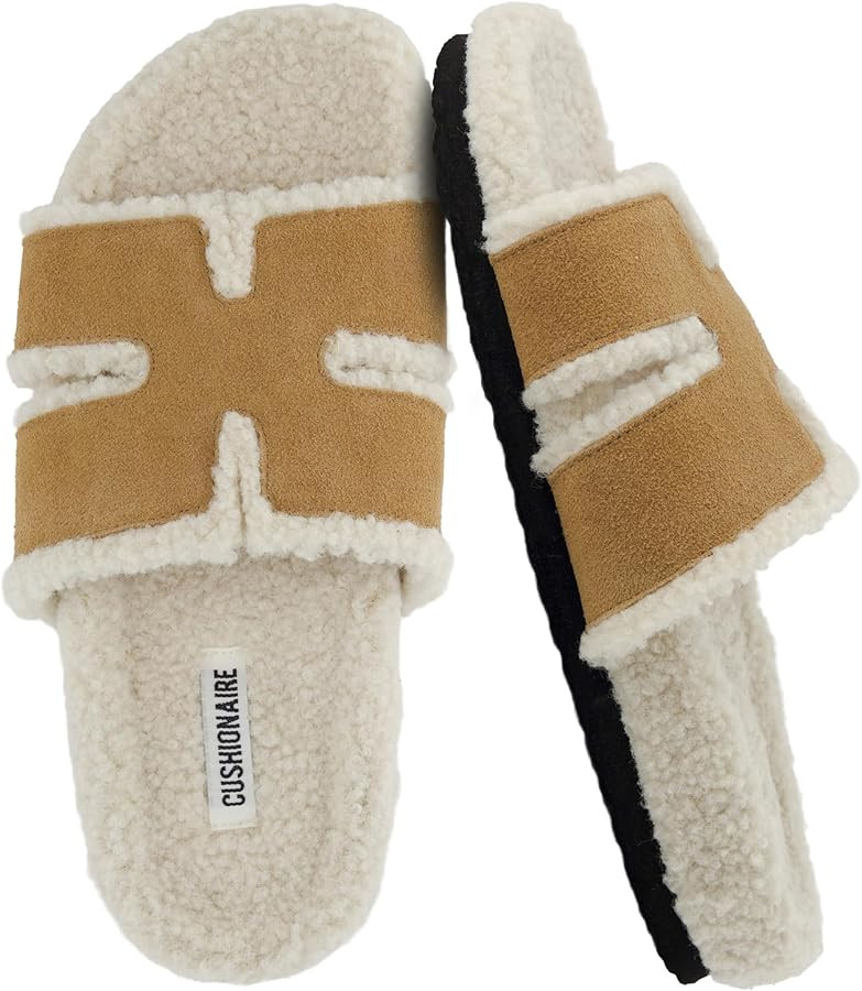 CUSHIONAIRE Cuddle Fur Slippers for Women Faux Shearling Slide Sandal +Memory Foam, Wide Widths A... | Amazon (US)