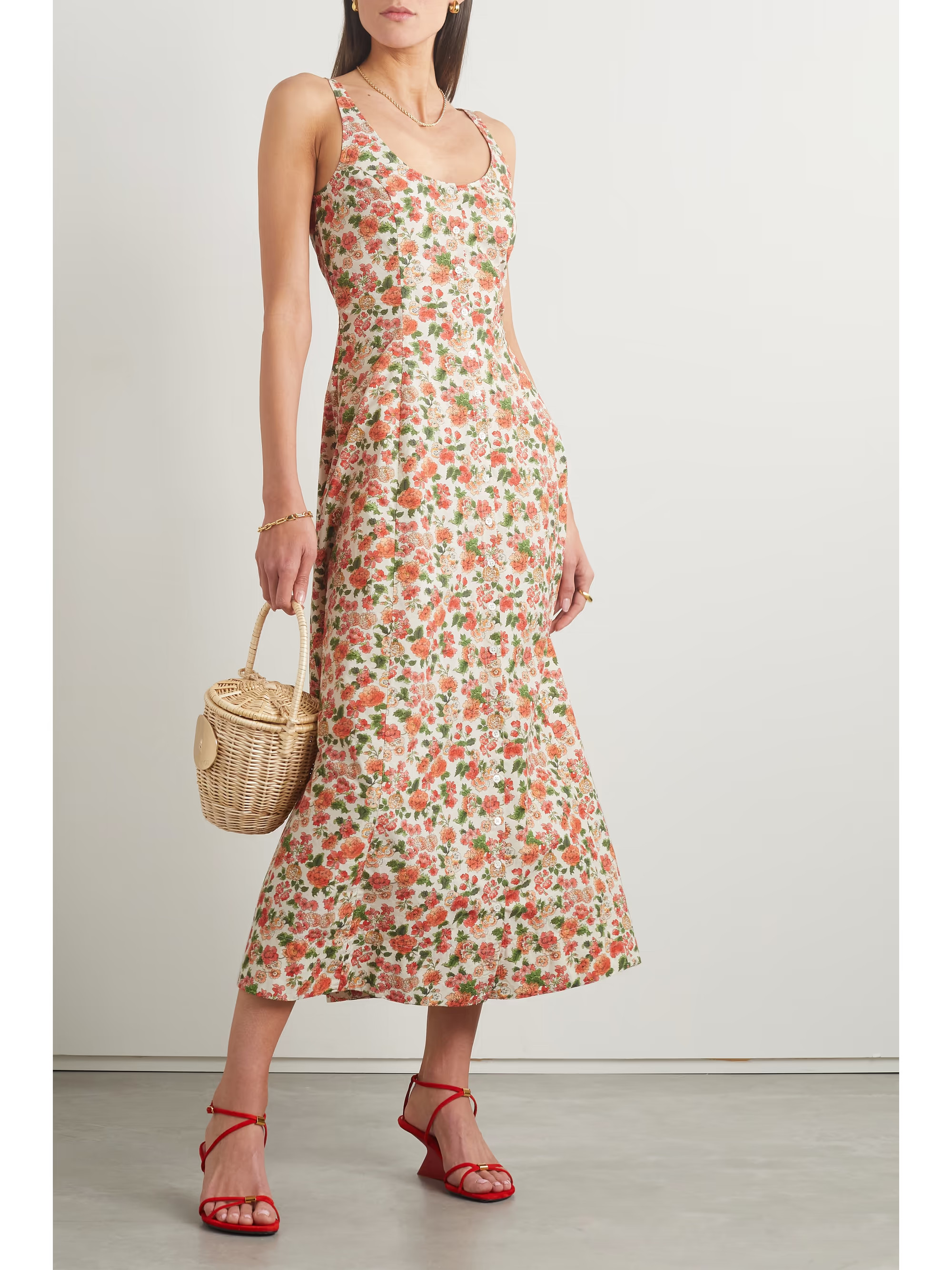 Lantana floral-print organic cotton-poplin midi dress | NET-A-PORTER (US)