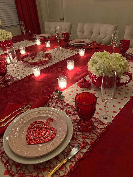 A gorgeous and Easy Valentine’s Day Tablescape!  Everything you need is below ⬇️ in this post from Valentine’s Day decorations to red goblets and even heart-patterned table runners. #ltkstyletip #valentinesdaytablesettings

#LTKhome #LTKunder50 #LTKSeasonal