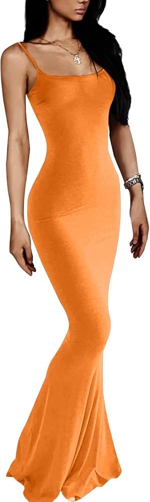 VIUTIL Women's Maxi Bodycon Dress Sexy Spaghetti Strap Sleeveless Tight Slip Long Dresses 2023 | Amazon (US)