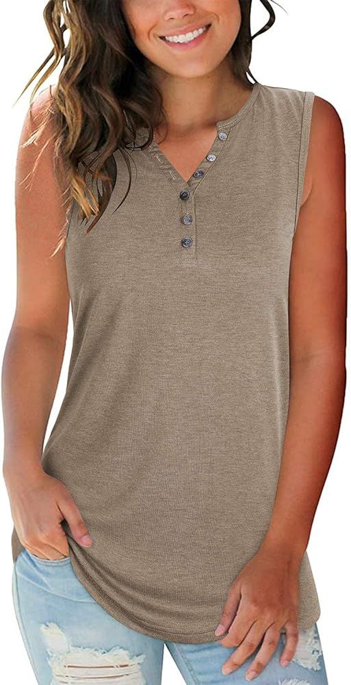 GOOTUCH Women's V-Neck Sleeveless Tank Tops Casual Basic Henley T Shirts | Amazon (US)
