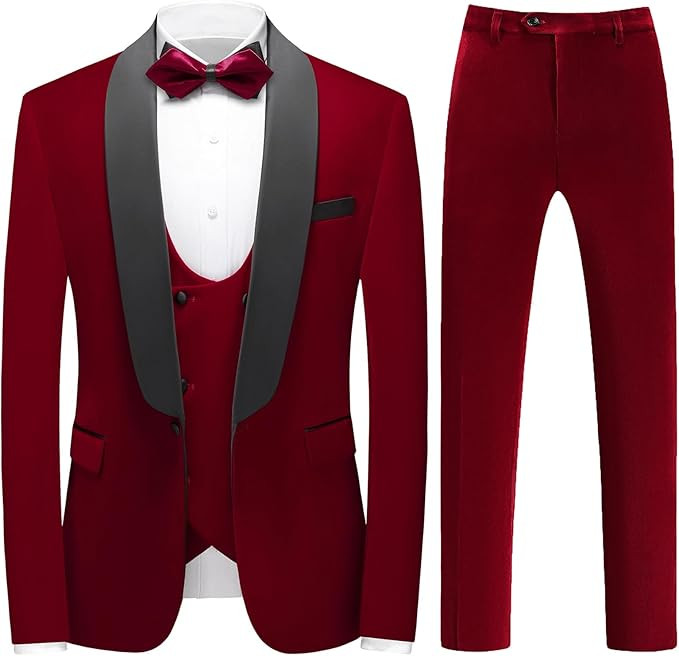 Mens 3 Piece Velvet Slim Fit Suit Tuxedo Suits Shawl Collar One Button Wedding Dinner Prom Jacket... | Amazon (US)