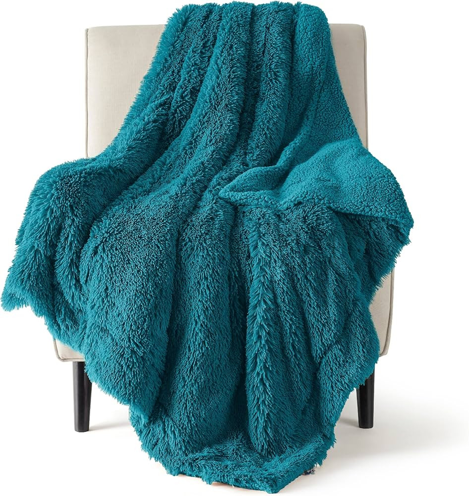 Bedsure Fluffy Turquoise Teal Throw Blanket Gifts for Women, Men, Soft Fleece Cozy Fuzzy Sherpa P... | Amazon (US)