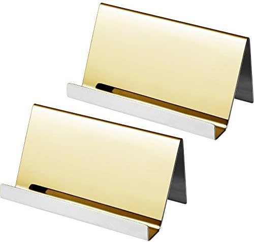 Maxdot 2 Pack Stainless Steel Business Cards Holders Desktop Card Display Business Card Rack Orga... | Amazon (US)