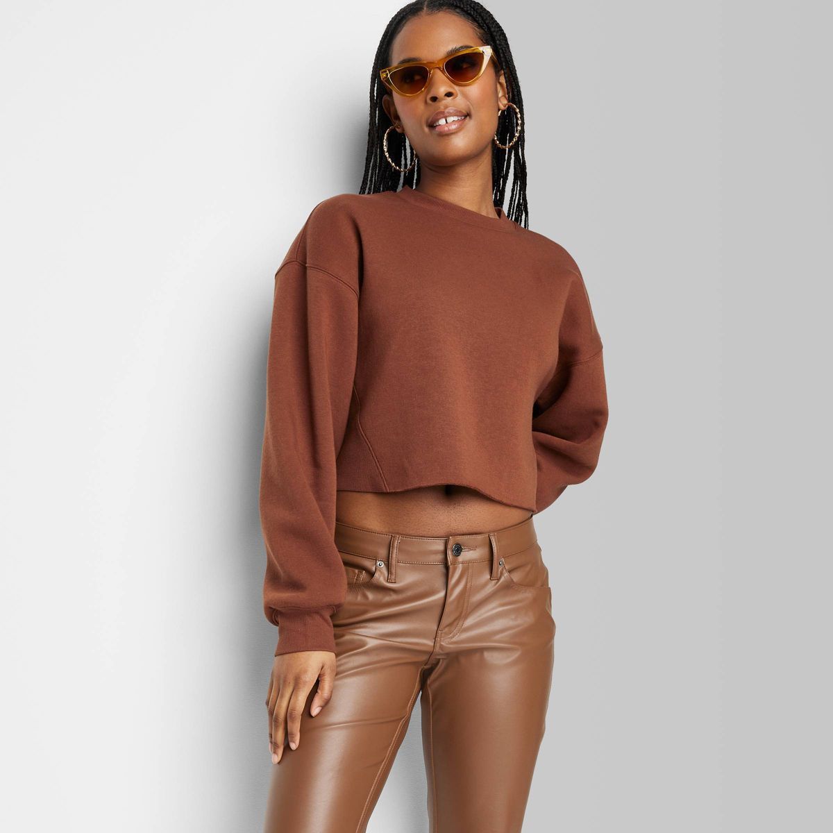 Women's Cropped Sweatshirt - Wild Fable™ Brown M | Target