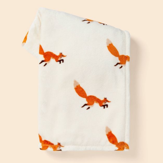 Fox Printed Plush Throw Blanket Almond/Orange - Spritz™ | Target