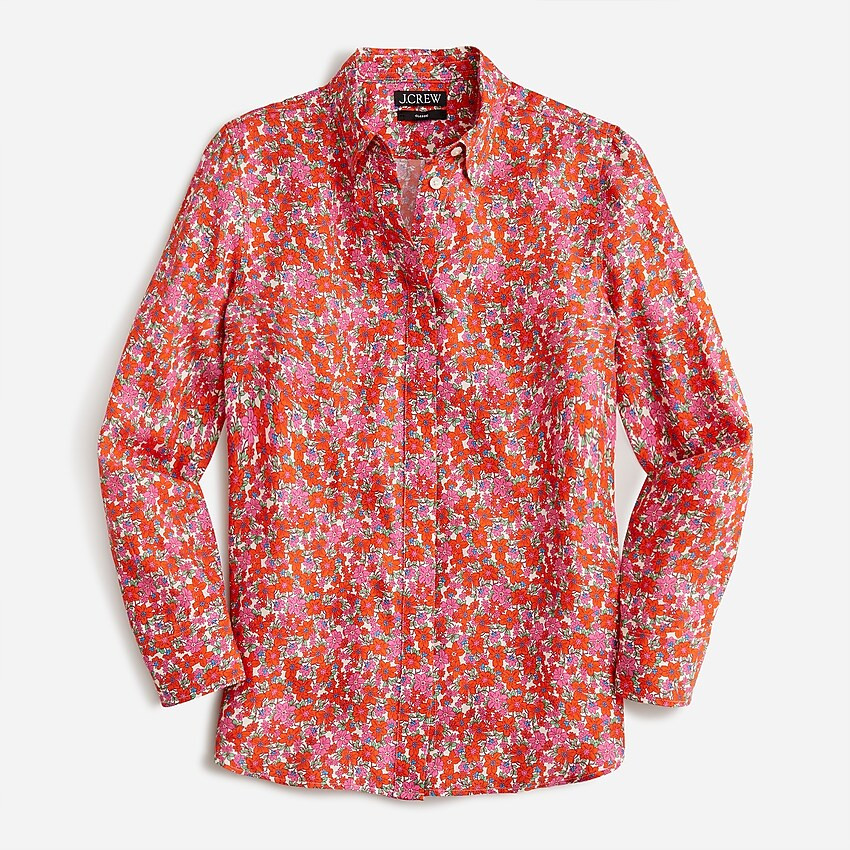 Classic-fit drapey cupro shirt in pink floral | J. Crew US