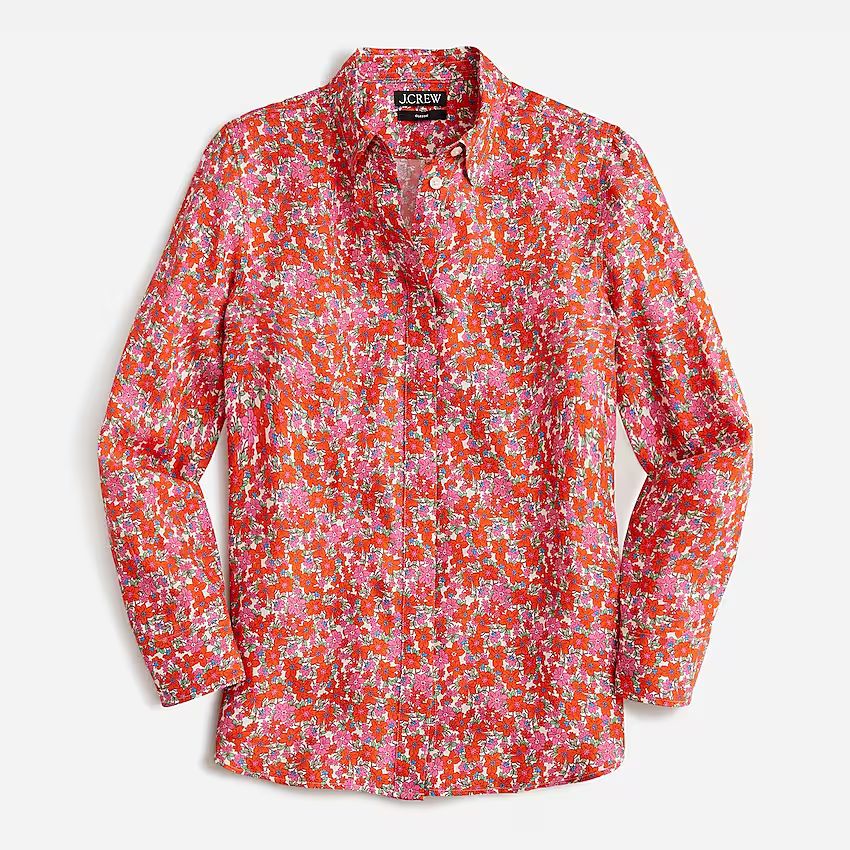 Classic-fit drapey cupro shirt in pink floral | J.Crew US