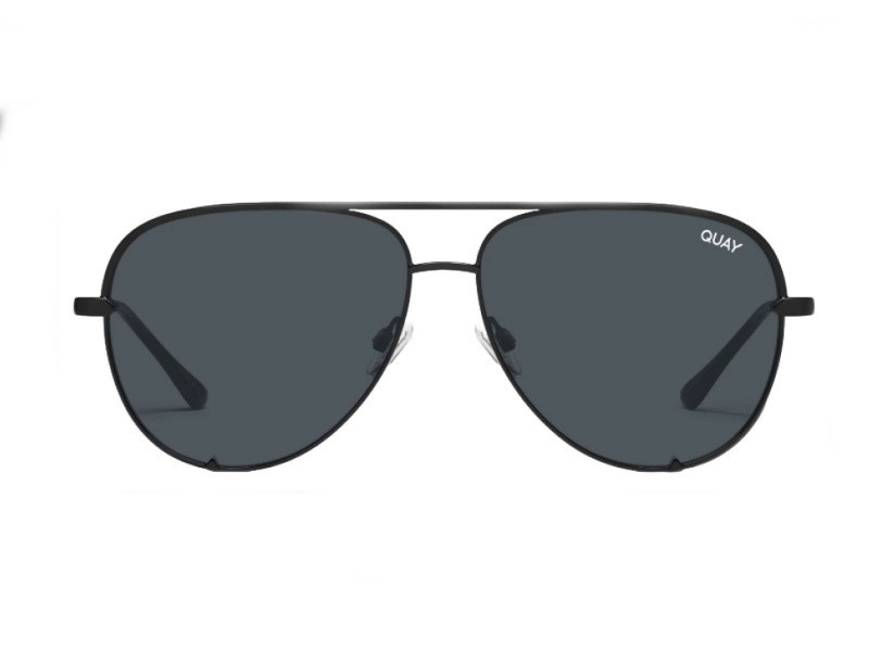 Quay High Key Mini Black Aviator Frame / Smoke Polarized Lenses Sunglasses | JTV Jewelry