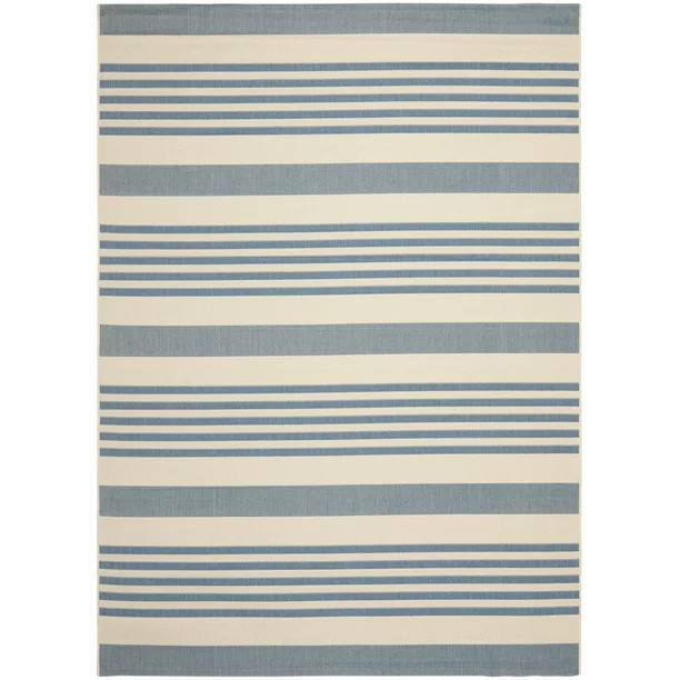 SAFAVIEH Courtyard Caroline Striped Indoor/Outdoor Area Rug, 9' x 12', Beige/Blue | Walmart (US)