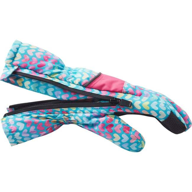 Andy & Evan | Winter Ski Glove, Aqua Hearts (Prints, Size 7-8Y) | Maisonette | Maisonette