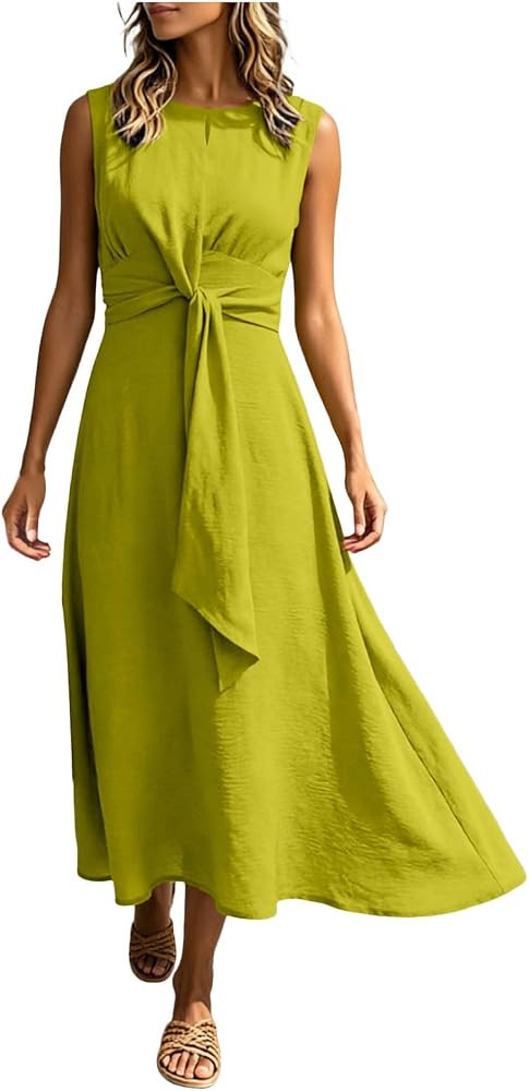 \ud835\udc12ommerkleider Damen Damen Leinenkleid mit V Ausschnitt, l\u00e4ssiges Sommerkleid mit ... | Amazon (DE)
