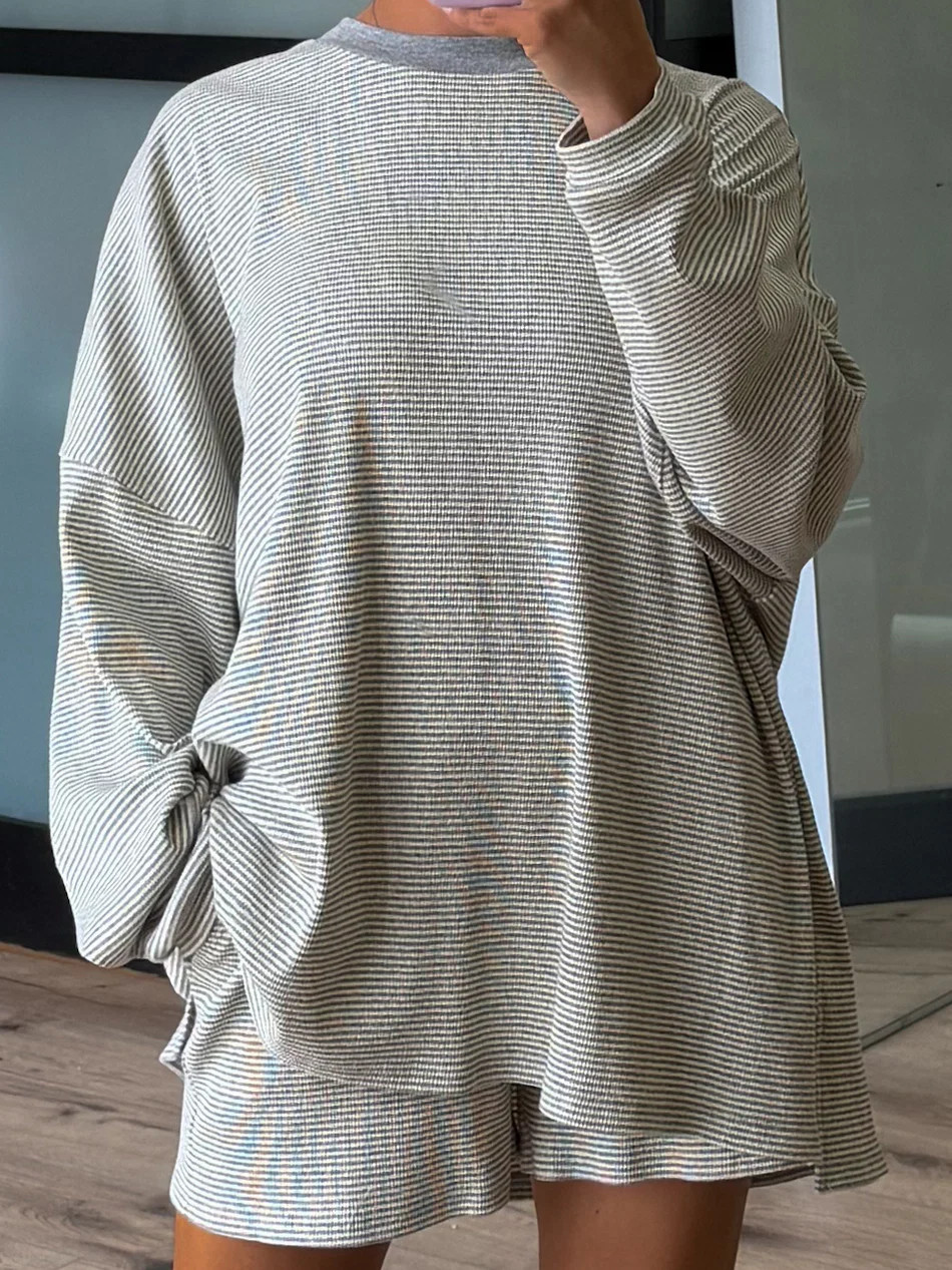 Easy Going Ribbed Stripe Shorts | Grey | +Plus Available | Shop Talulah