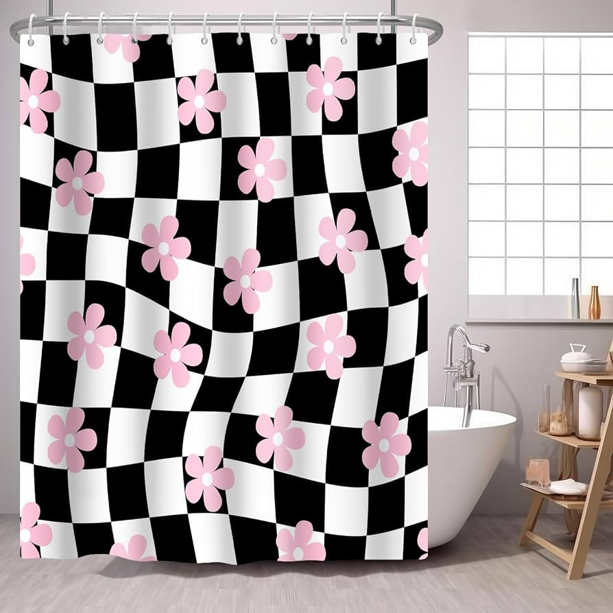 Black White Pink Shower Curtain Abstract Buffalo Geometry Bath Curtain Bathroom Accessories 72x72... | Amazon (US)