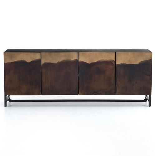 Baylor Industrial Loft Brown Ombre Iron Media Console | Kathy Kuo Home