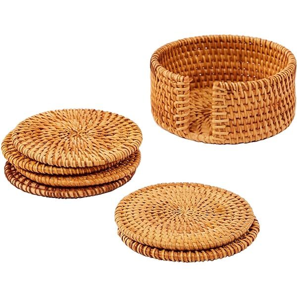 Rattan Coasters,Tylish Handmade Braided Coasters,Coasters for Men Used , Housewarming, Decor, Bar, H | Amazon (US)