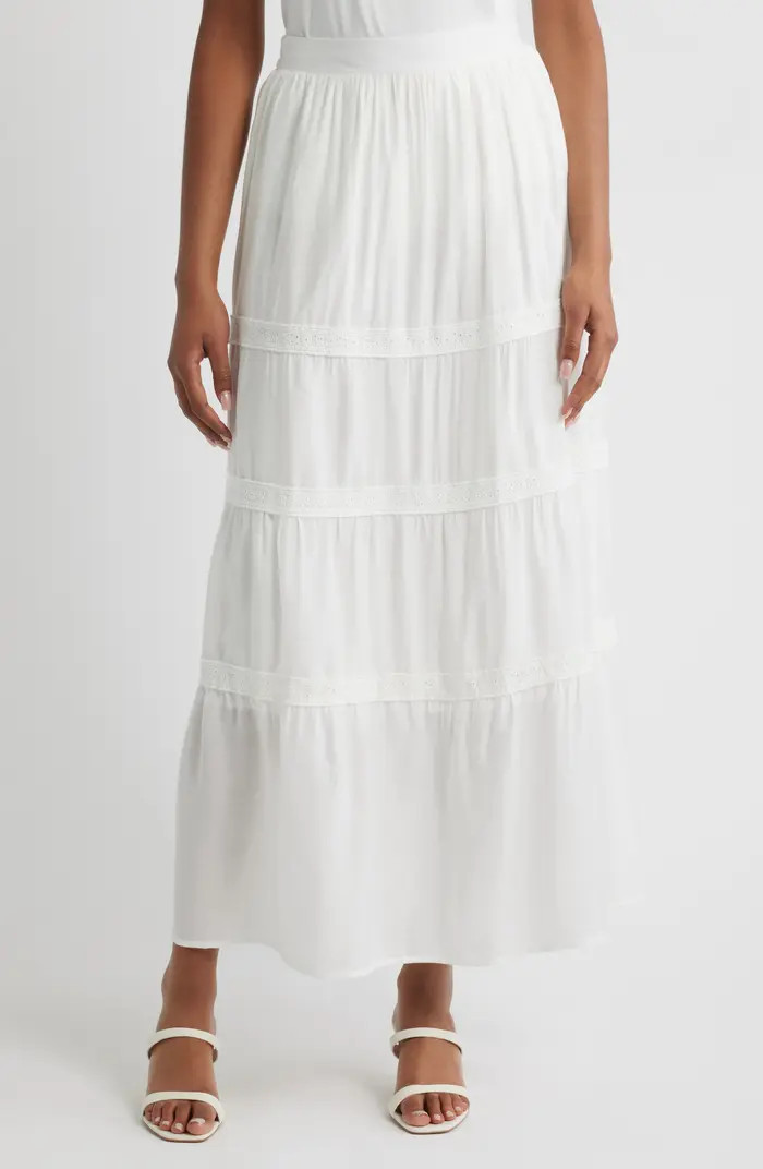 Bobeau Lace Accent Tiered Maxi Skirt | Nordstrom | Nordstrom