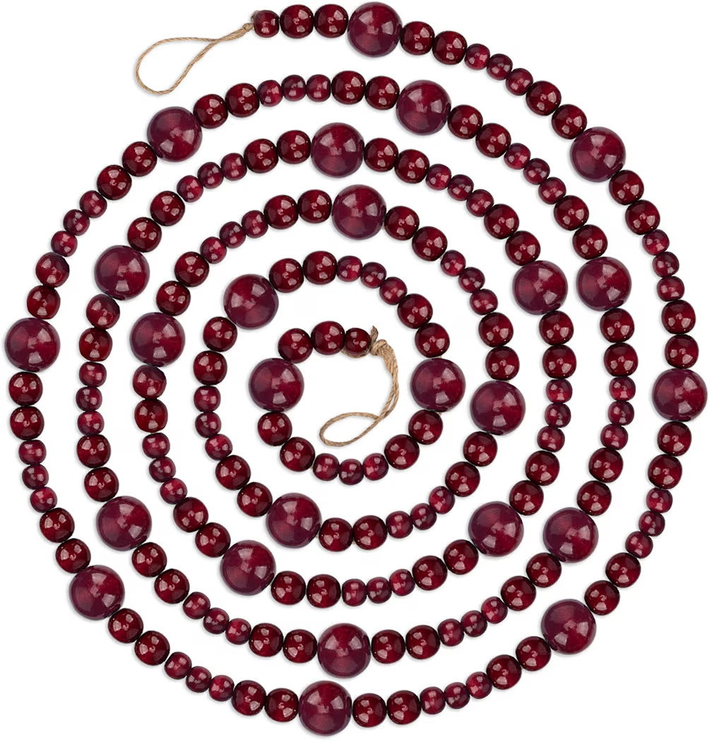 9 Foot Cranberry Burgundy Wood Bead Ball Christmas Garland | Wooden Christmas Tree Garland Perfec... | Amazon (US)