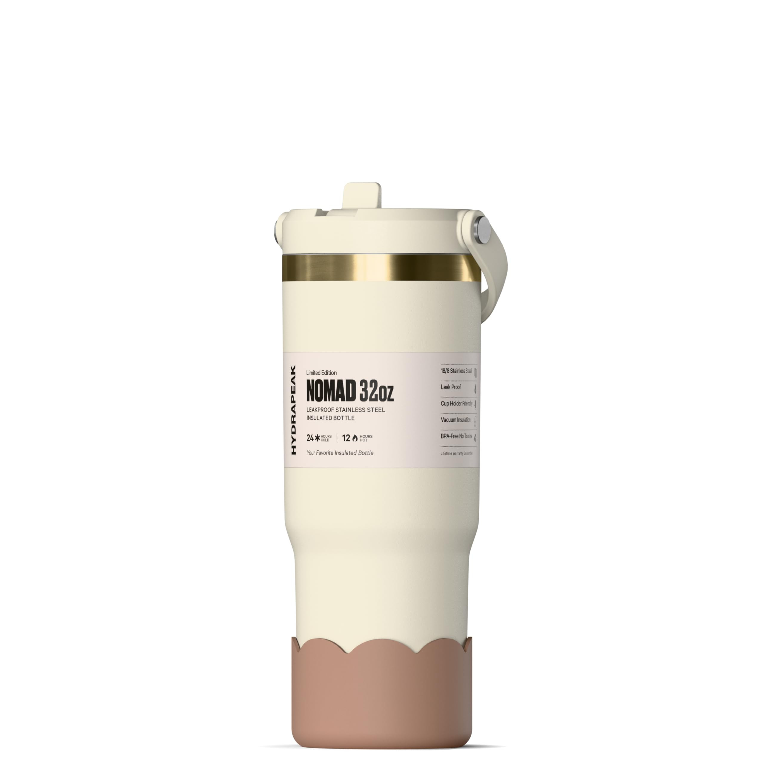 Hydrapeak Nomad 32 oz Tumbler with Handle and Straw Lid, Scallop Silicone Boot, Gold Trim, Leakpr... | Amazon (US)