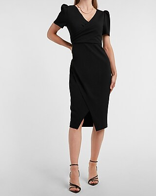 Puff Sleeve Wrap Front Sheath Dress | Express
