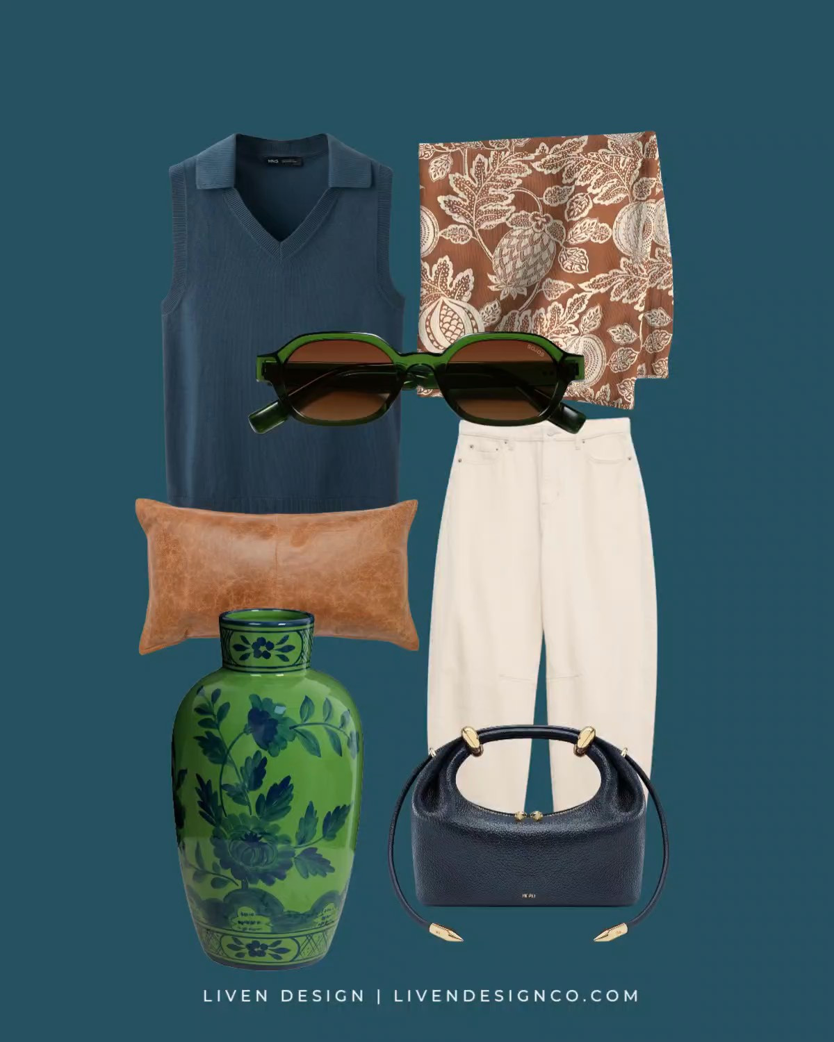 New discoveries. Faux leather pillow. Floral napkins. Amazon find. Dining. Home decor. Affordable decor. Mango. Sleeveless sweater top. Fall style. Barrel jeans. White cream denim. Green sunglasses. Teal handbag. Green painted vase. Chinoiserie 

#LTKSeasonal #LTKHome #LTKSaleAlert