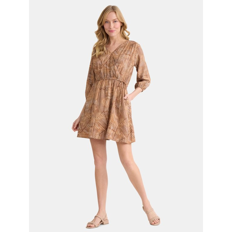 Time and Tru Women's and Women’s Plus Mini Wrap Dress, Sizes XS-4X | Walmart (US)