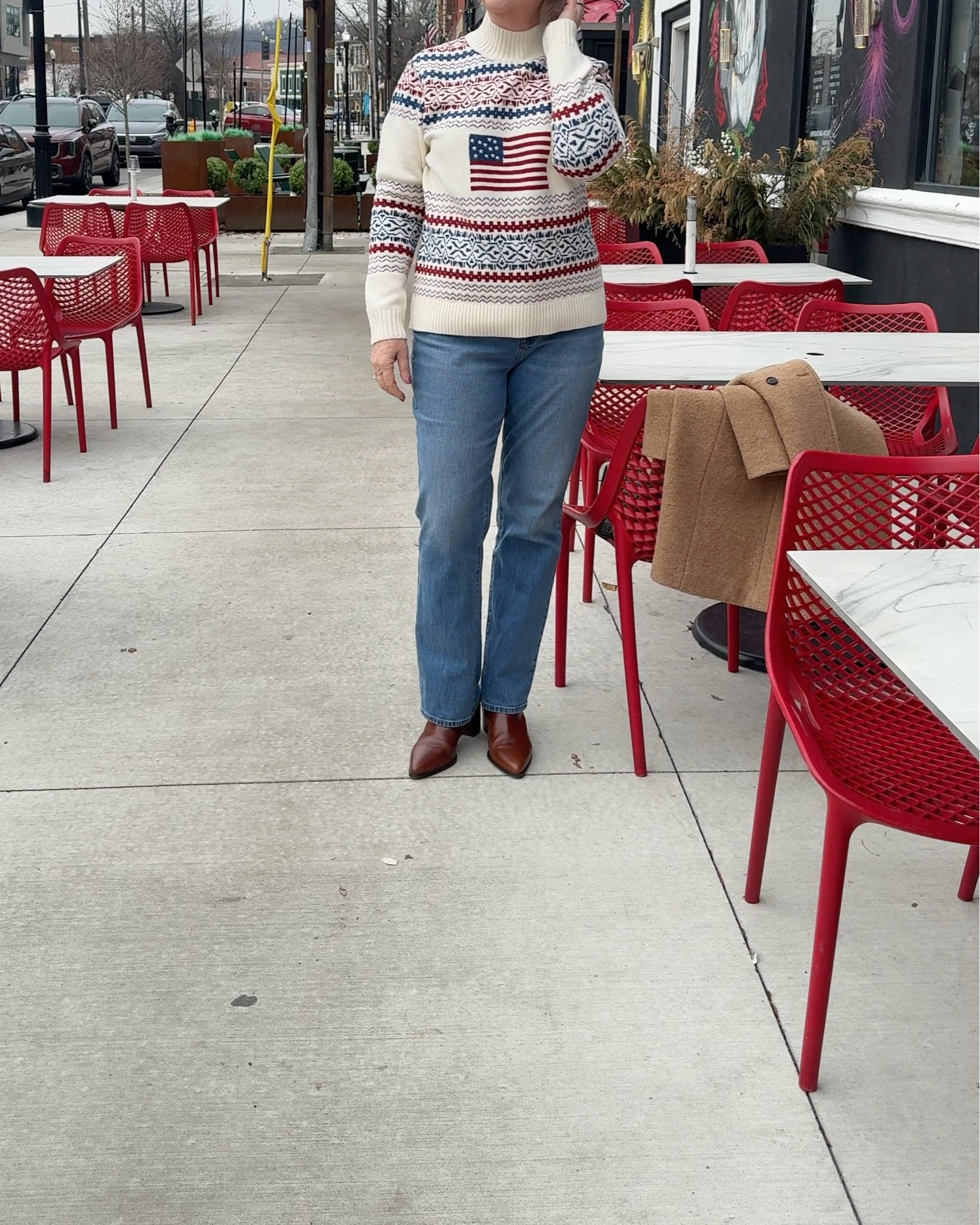 Get ready to root on the USA in the upcoming Winter Olympics. Great pub outfit or sports bar look as well as for out and about. All items run true to size. The sweater is thick and warm  

#LTKOver40 #LTKMidsize #LTKTall