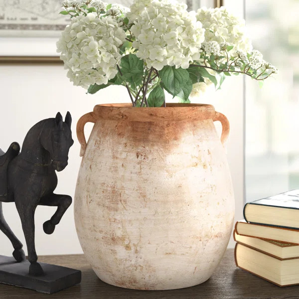 Poteet Whitewashed 13.75'' Terracotta Table Vase | Wayfair North America