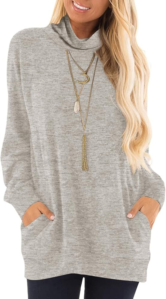 TAKEYAL Turtle Necks Tops for Women Long Sleeve Tunic Shirts Fall Winter Trendy Pullover Sweaters... | Amazon (US)