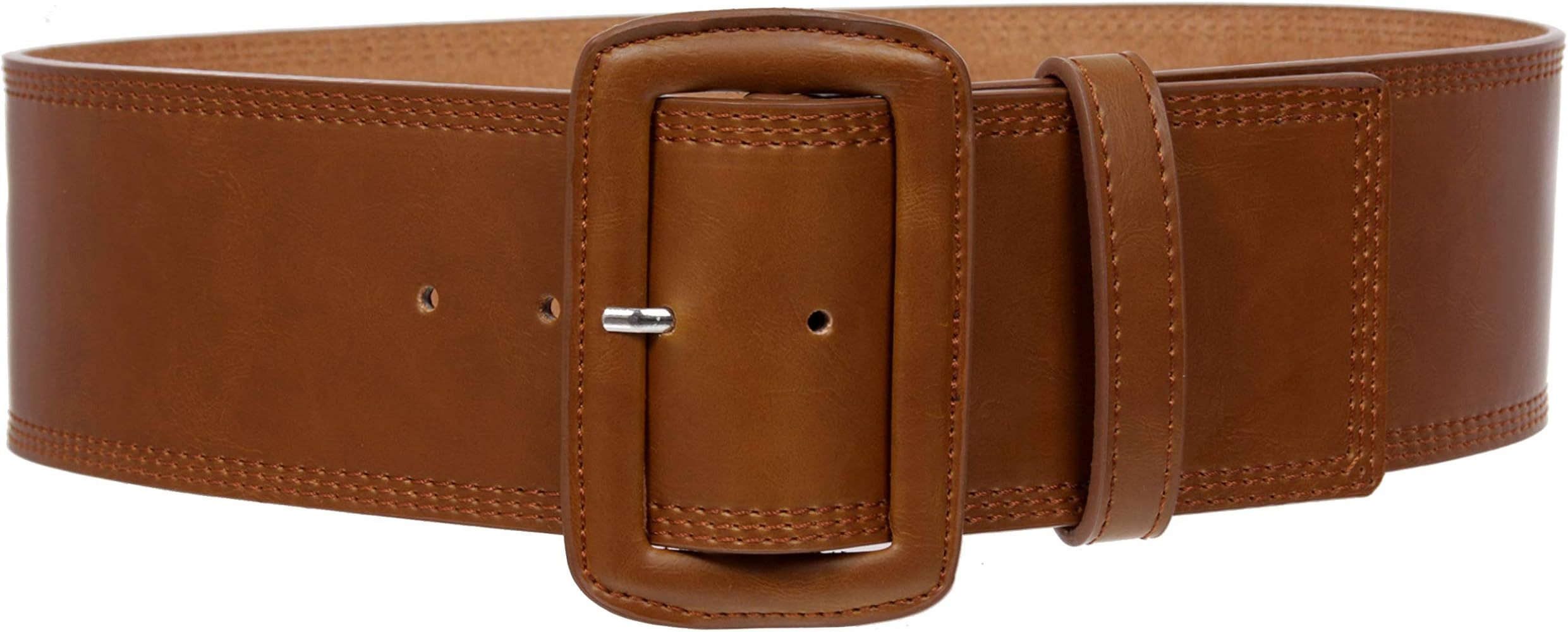 beltiscool Women's 3" Wide High Waist Fashion Stitch Rectangular Leather Belt | Amazon (US)