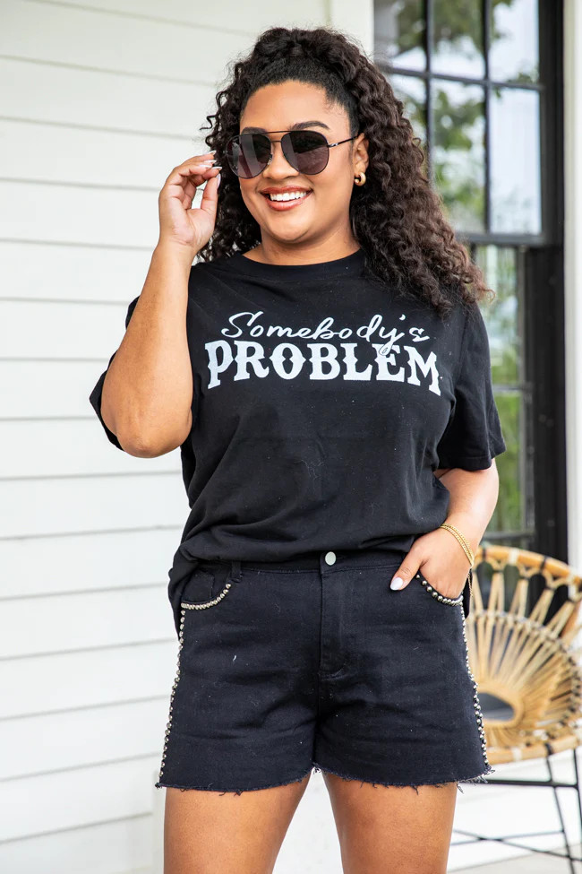 Somebody's Problem Oversized Black Graphic Tee | Pink Lily