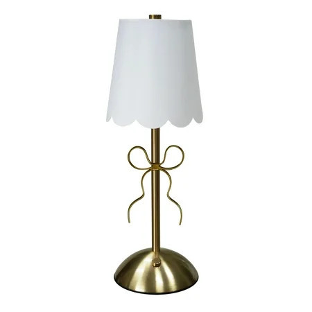 Home Decor Collection Sterling & Noble Home Tabletop LED Touch Lamp with Scalloped White Fabric Shade and Gold Metal Bow Accent | Walmart (US)