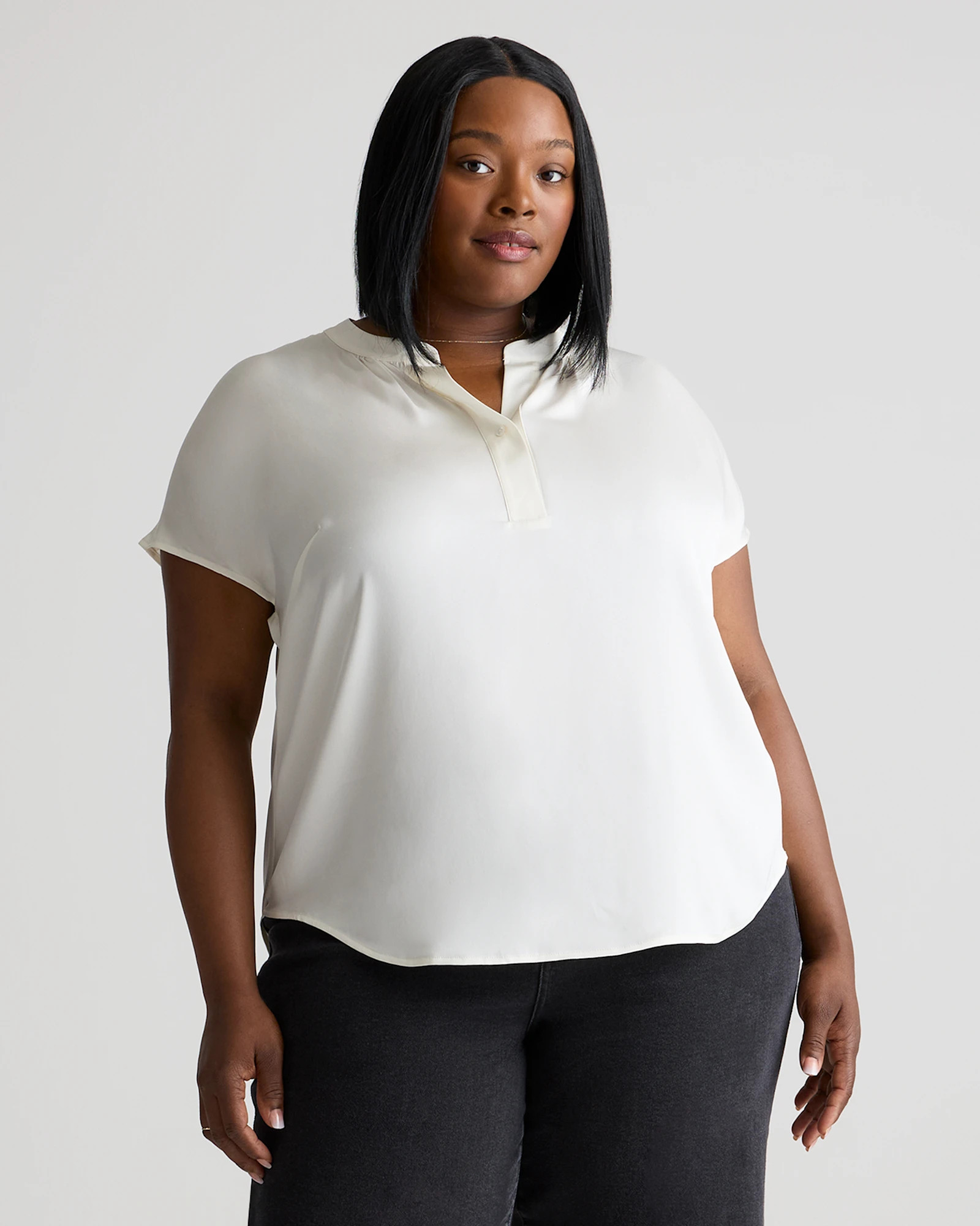 Quince | Women's Washable Stretch Silk Dolman Sleeve Blouse in Navy, Size 1X, Mulberry Silk | Quince