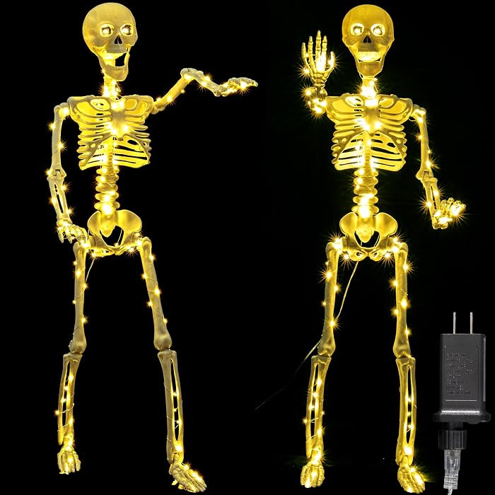 2 Pack 40 Inches Plug Operated 400 LED Light Up Halloween Skeleton Full Body Posable Movable Jonints for Halloween Decoration Décor | Amazon (US)