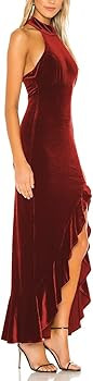 Aigeman Women's Sleeveless Halter Neck Velvet Maxi Dress Backless Split Bodycon Mermaid Cocktail ... | Amazon (US)