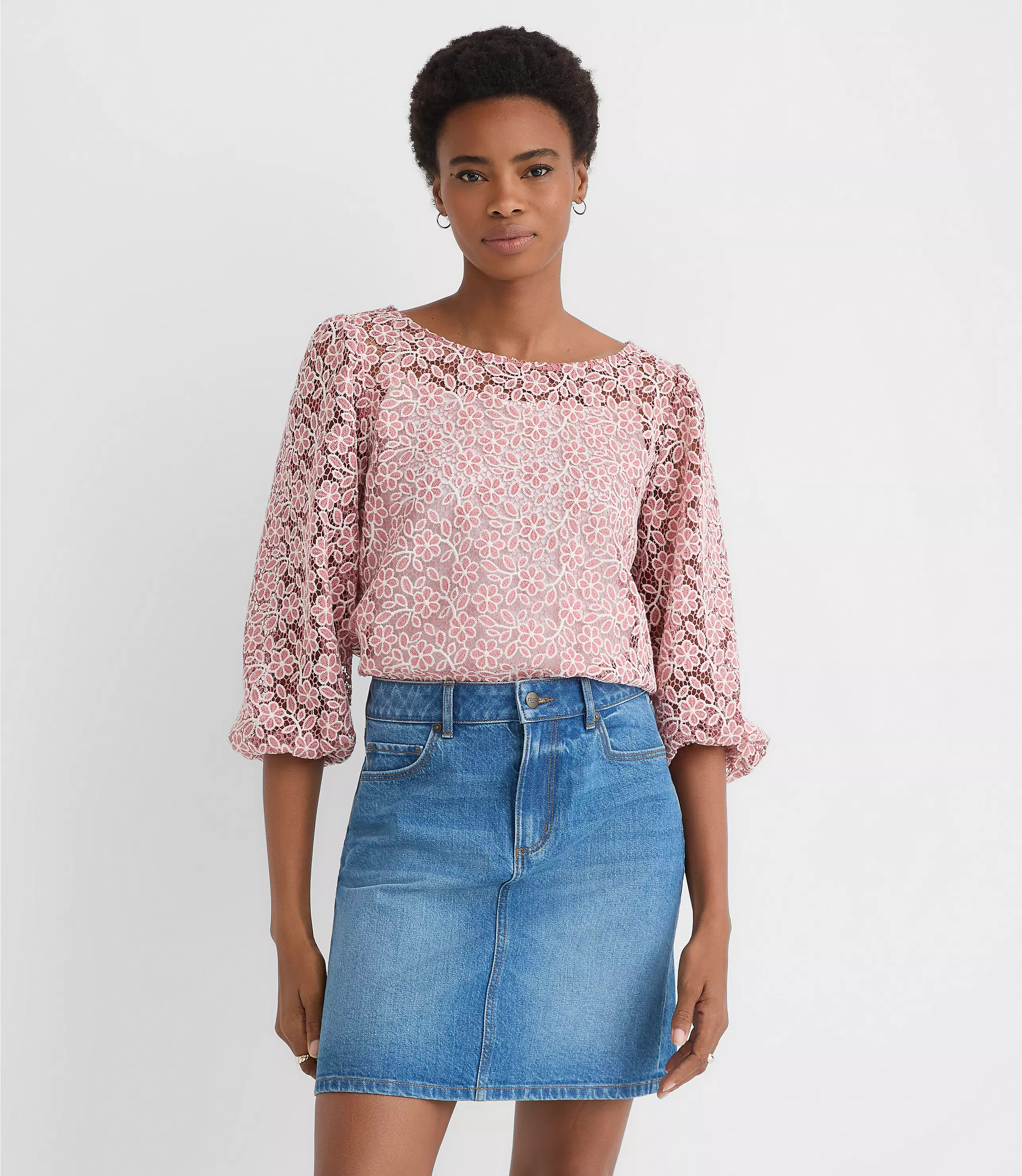 Floral Lace Boatneck Blouse | LOFT