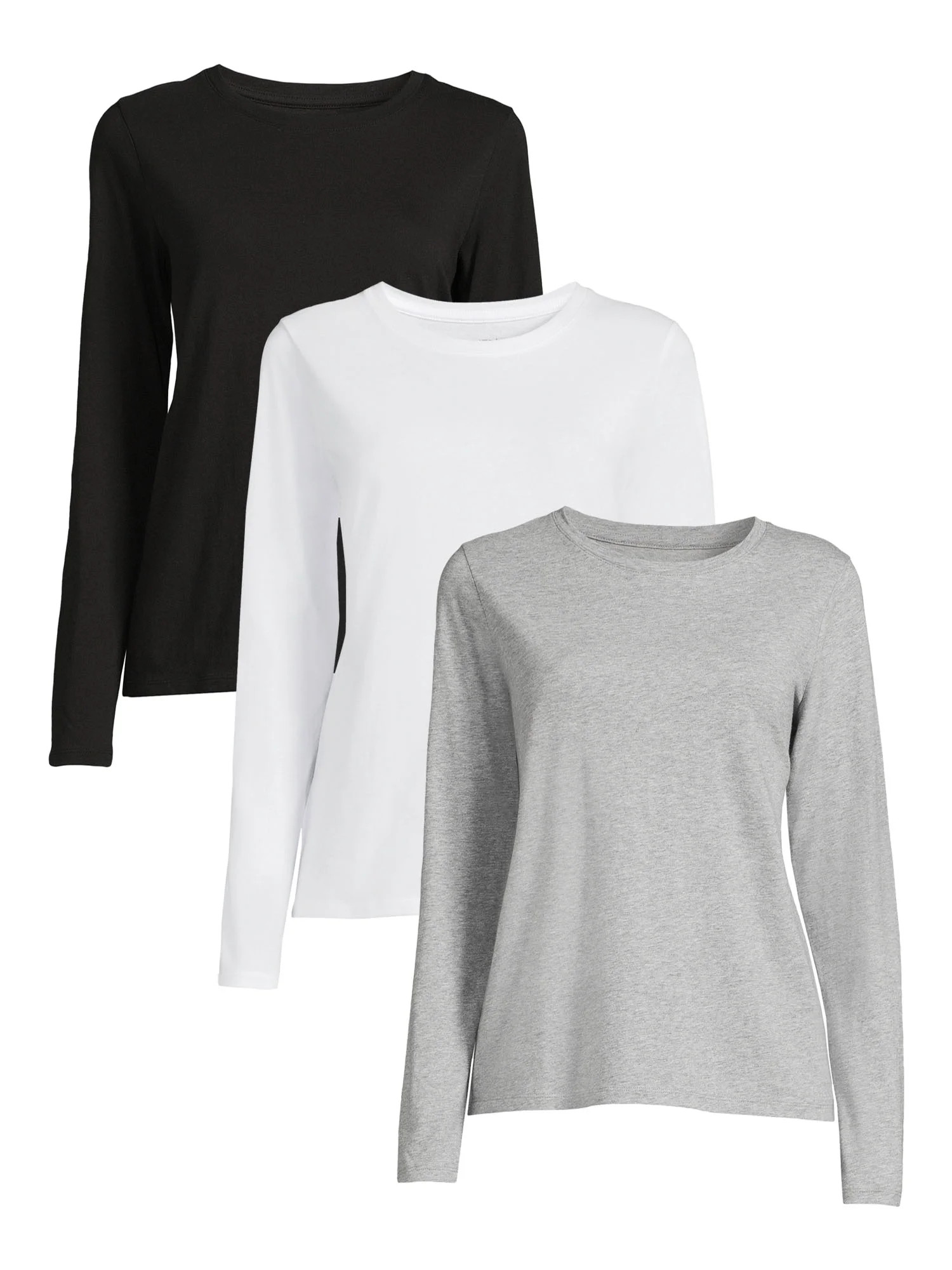 Time and Tru Women's Crewneck Tee with Long Sleeves, 3-Pack - Walmart.com | Walmart (US)