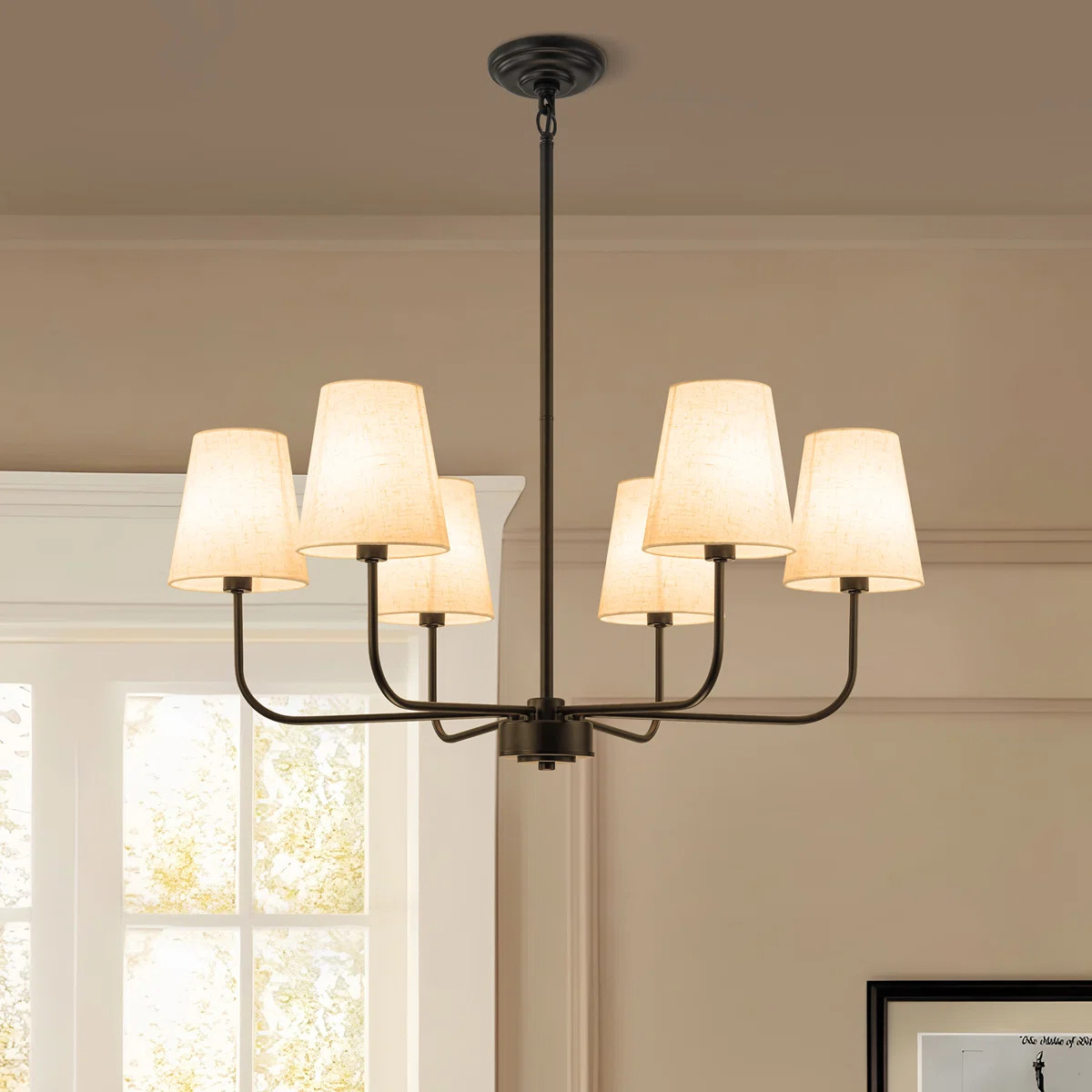 Velora 6-light Metal Chandelier With White Linen Shades | Wayfair North America