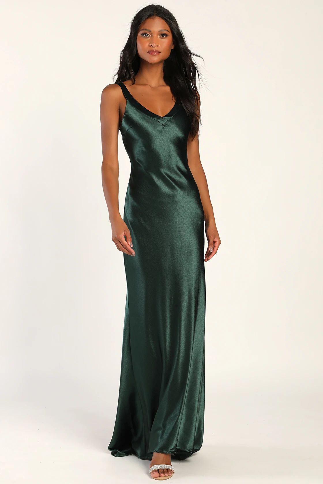 Perfectly Classy Emerald Green Satin Strappy Maxi Dress | Lulus (US)