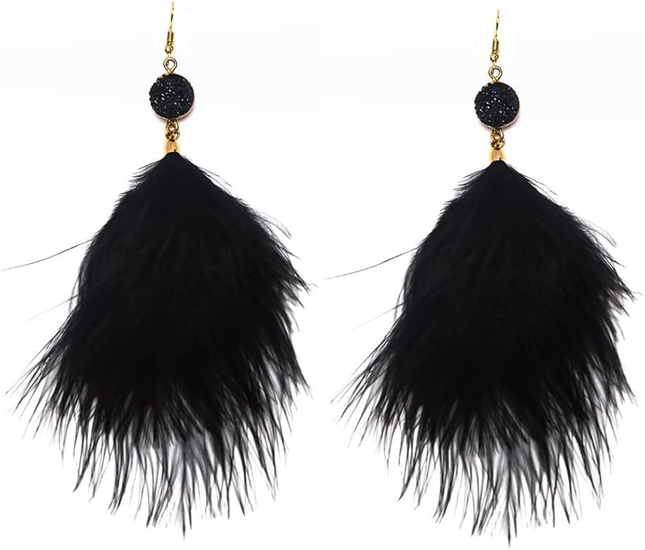 Big Boho Feather Earrings, Long Large Lightweight Bohemian Native Feather Dangle Earrings, Cute Ligh | Amazon (US)