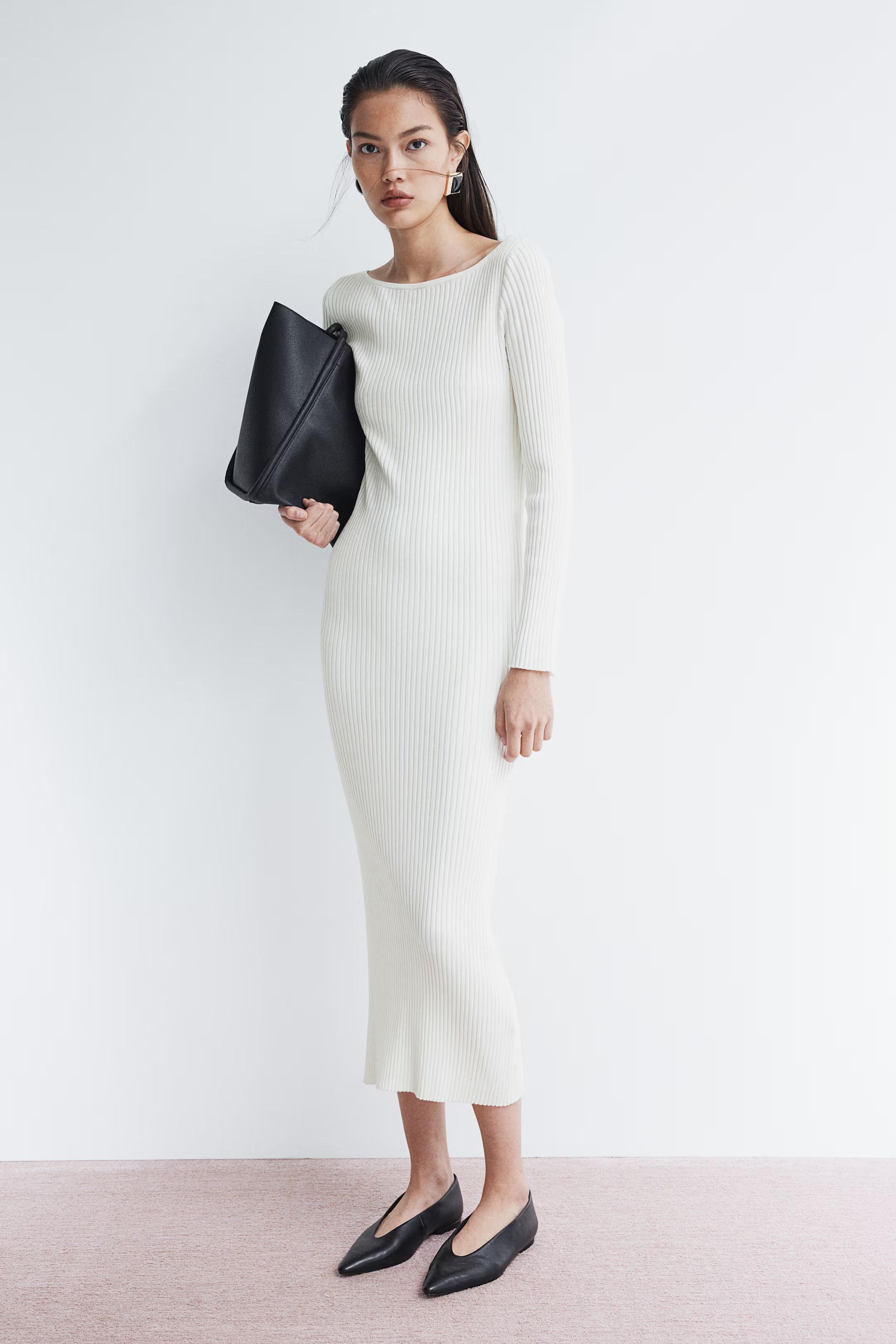 Boat-Neck Bodycon Dress - Boat Neck - Long sleeve - White - Ladies | H&M US | H&M (US + CA)