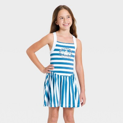 Girls' Sanrio Cinnamoroll Cabana Club Striped Athletic Dress - Blue/White S | Target