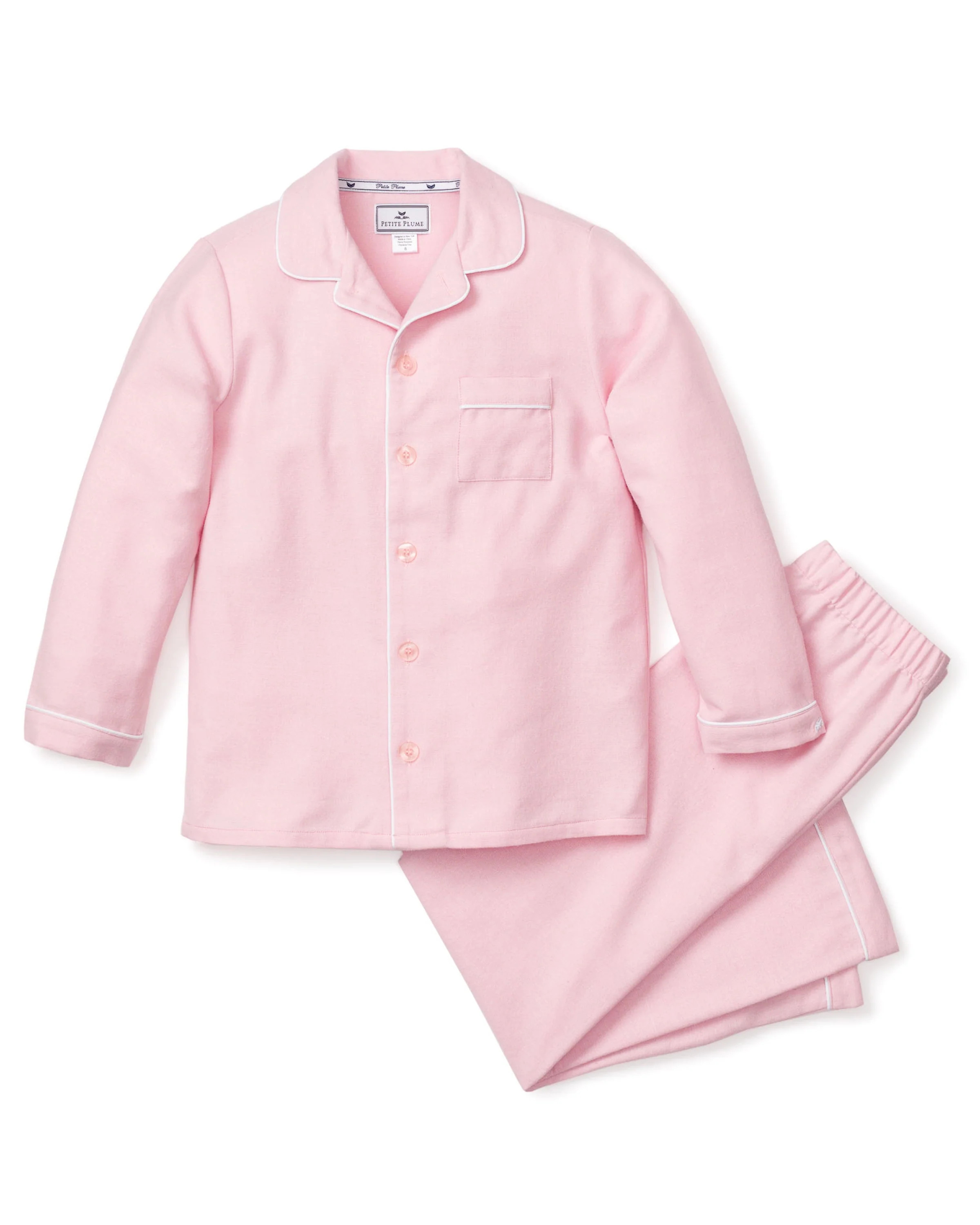 Kid's Flannel Pajama Set in Pink | Petite Plume