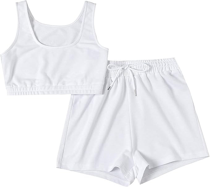 Active Sportswear Tank Top and Biker Shorts Sets for Women Casual Solid Athleisure Two Piece Set | Amazon (US)